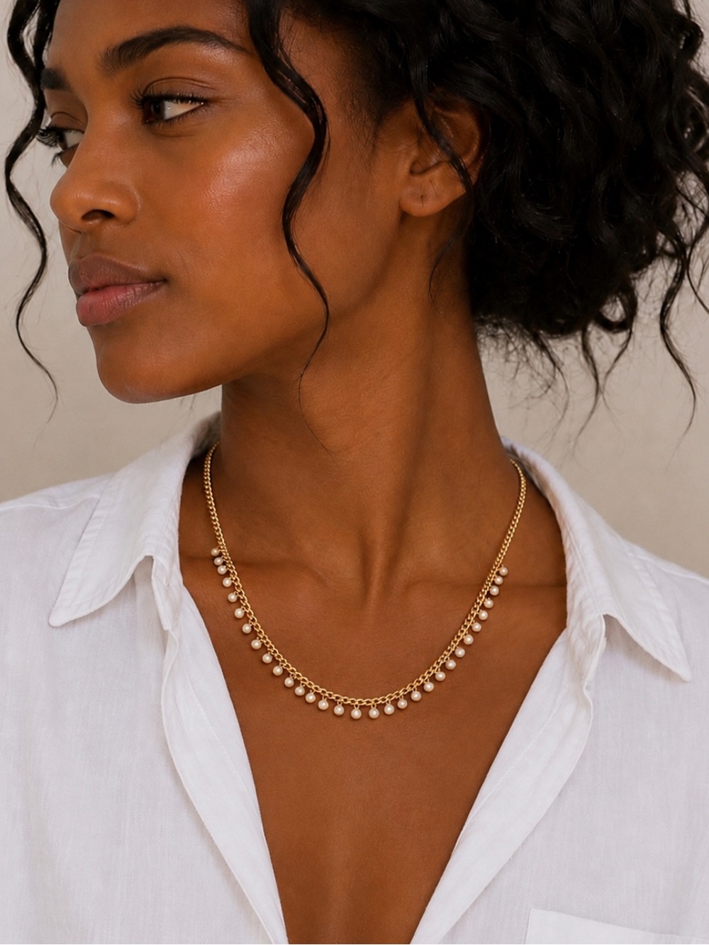 New! Preppy Classic Gold Bevel Set Crystal Chain Necklace NWOT 5024